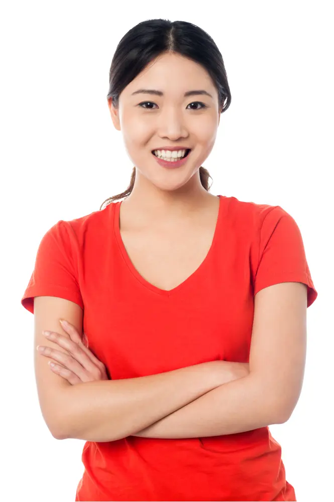 Woman in Red Shirt with Crossed Arms