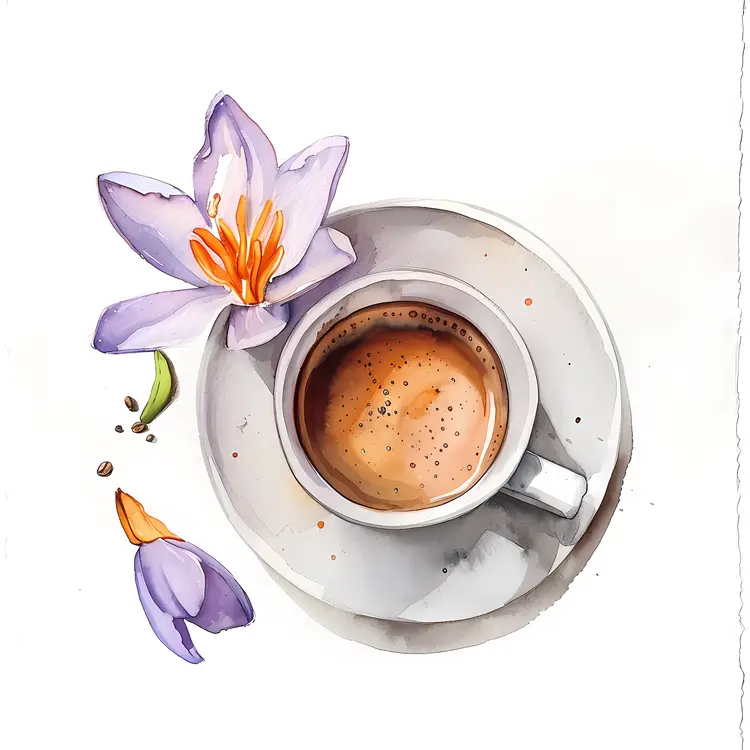 Coffee cup with crocus flower