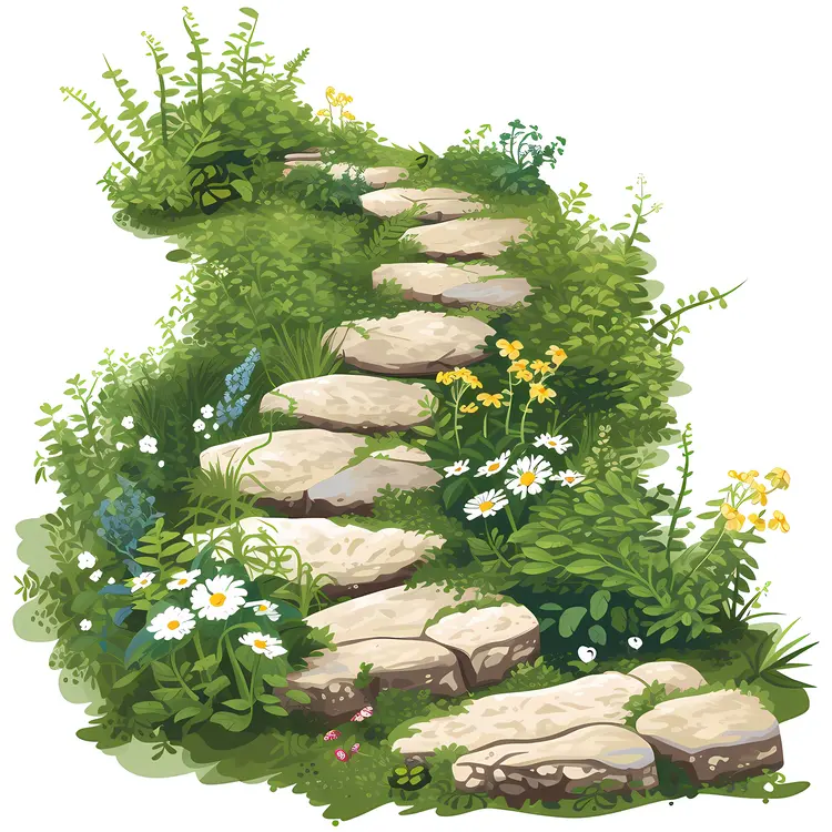 Rustic Stone Path with Wildflowers