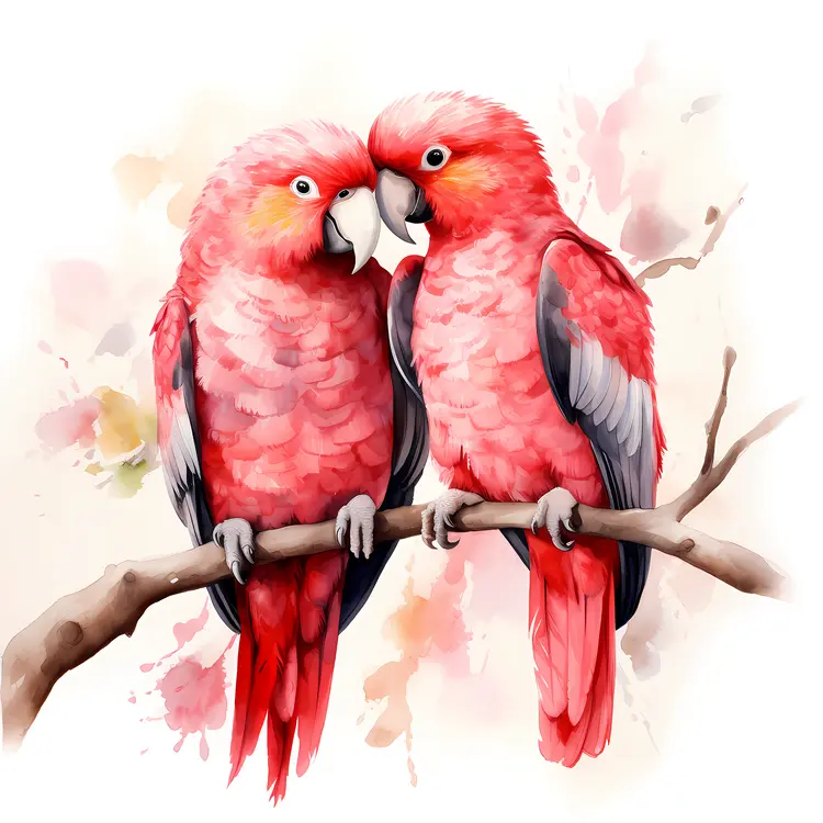 Red Parrots in Watercolor Style