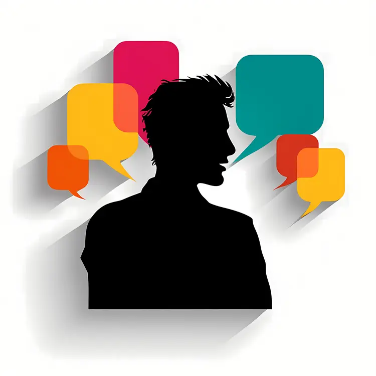 Silhouette of a Person with Colorful Speech Bubbles