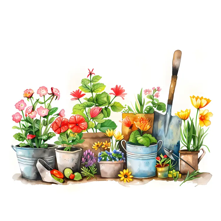 Flower Pots and Gardening Tools
