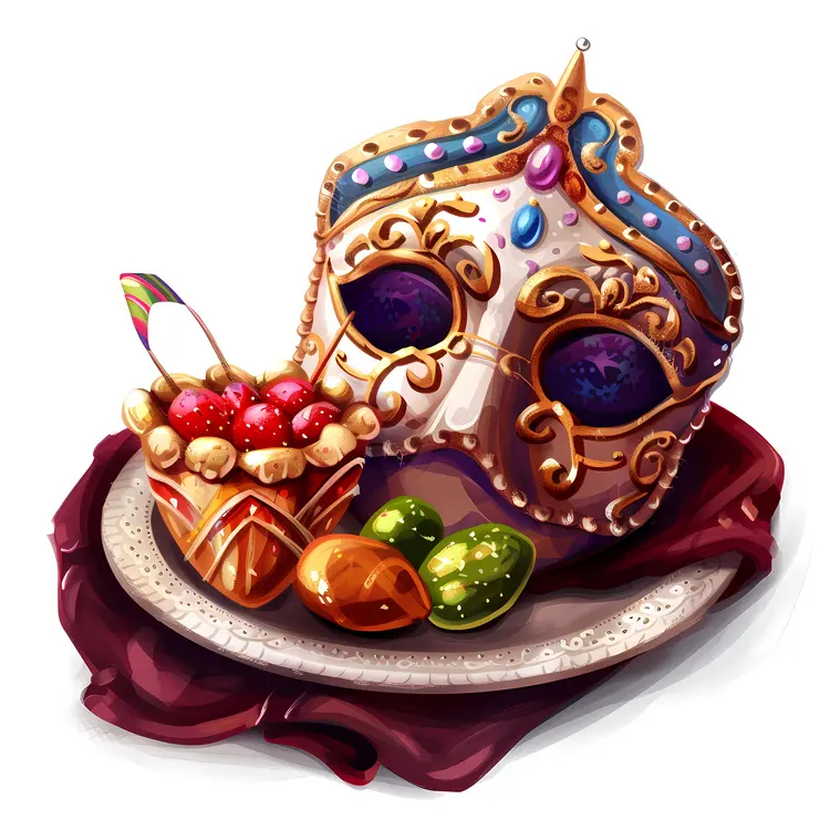 Ornate Decorative Mask with Fruit