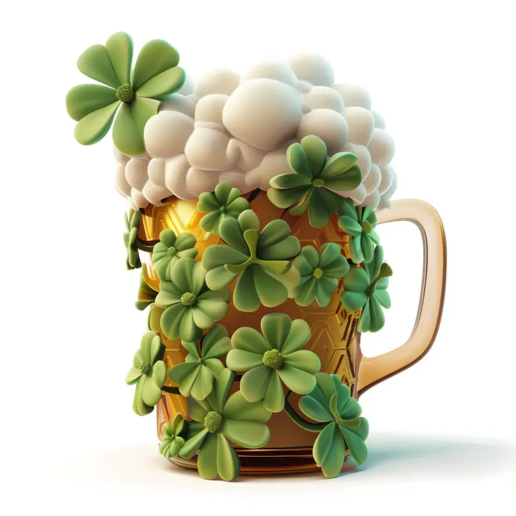 Beer Mug with Clovers and Foam