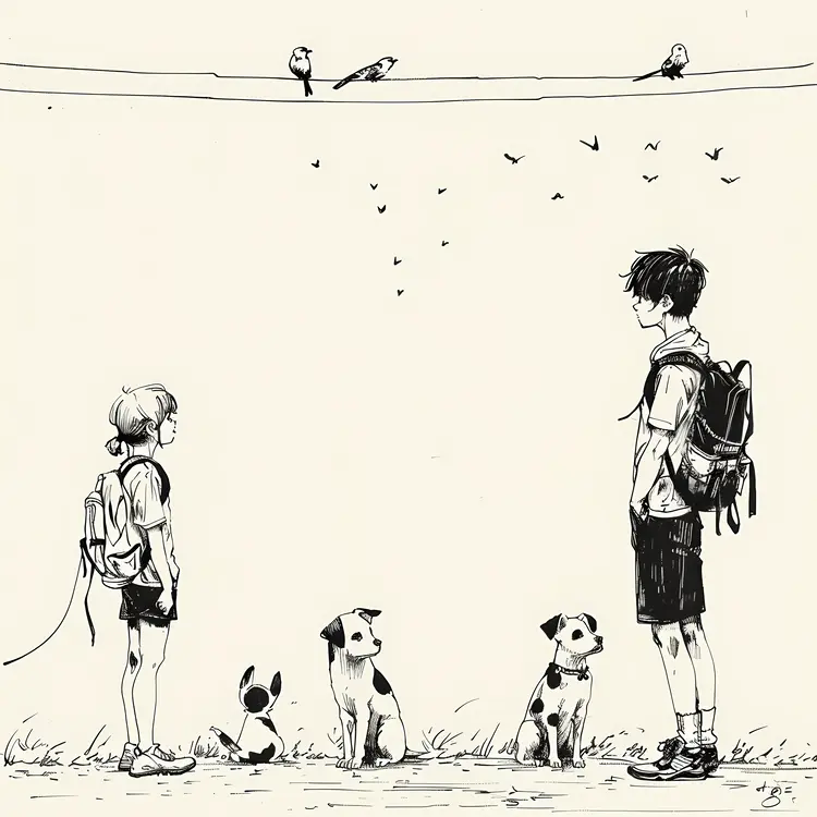 Children and Dogs on Outdoor Adventure