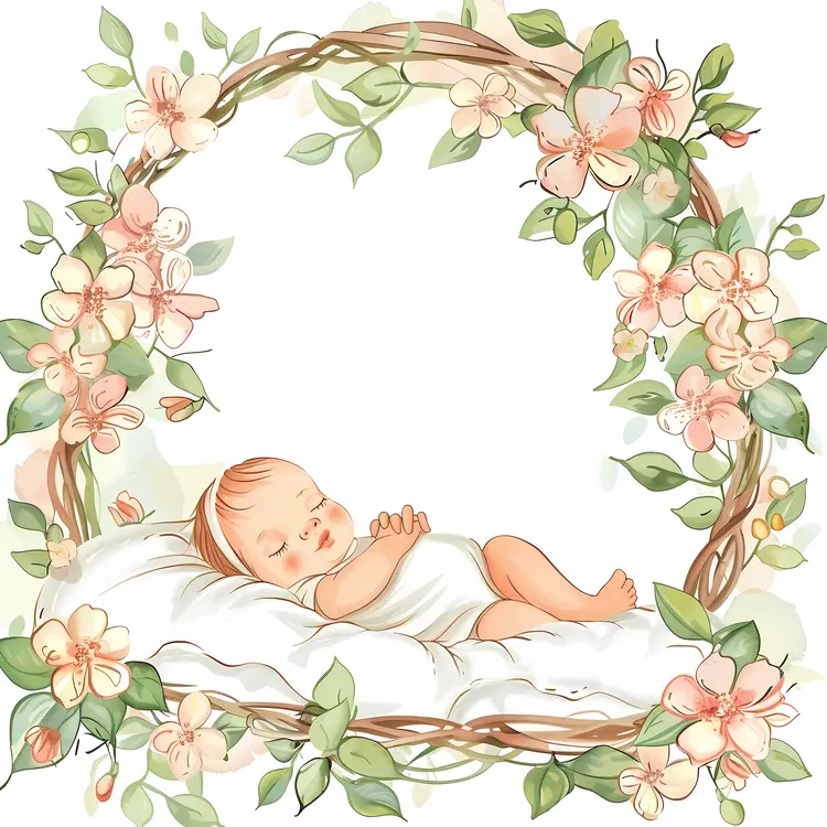 Sleeping Baby with Floral Wreath