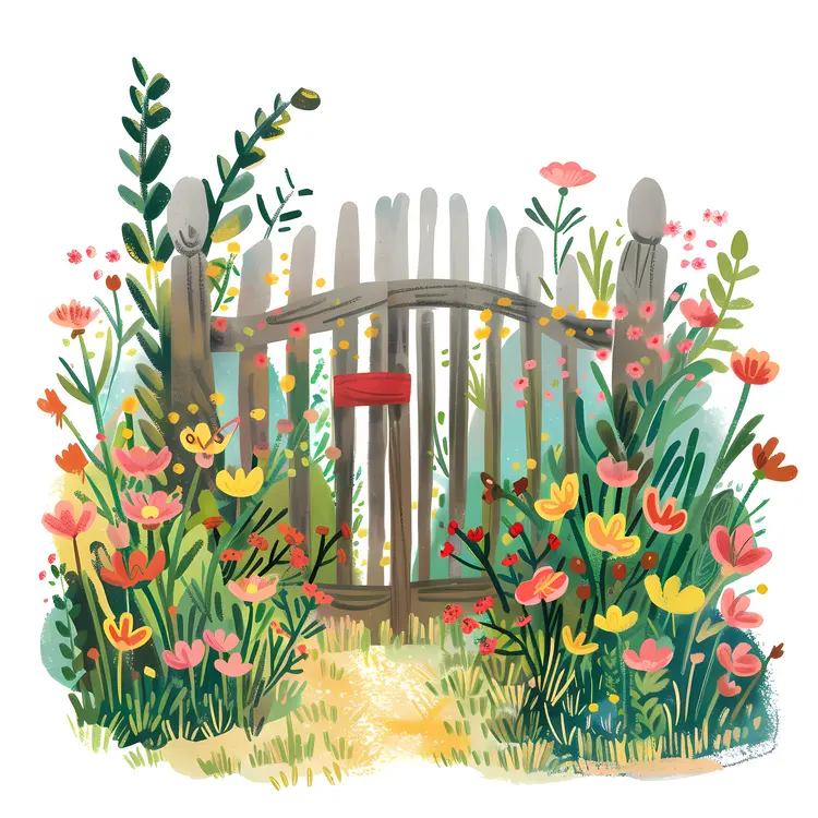 Wooden Gate with Colorful Flowers