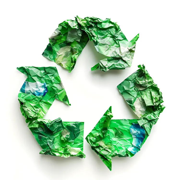 Green Recycling Symbol with Crumpled Paper