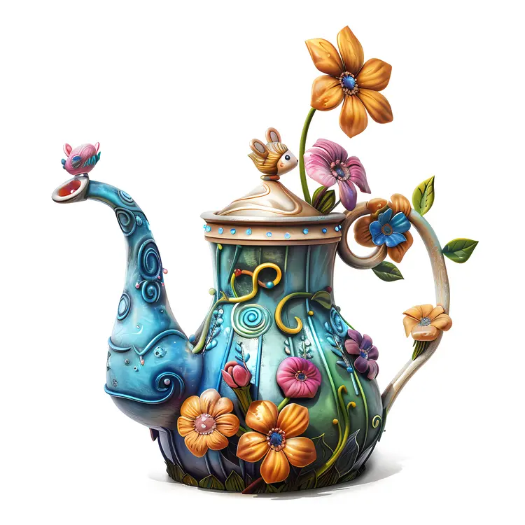 Colorful decorative teapot with flowers