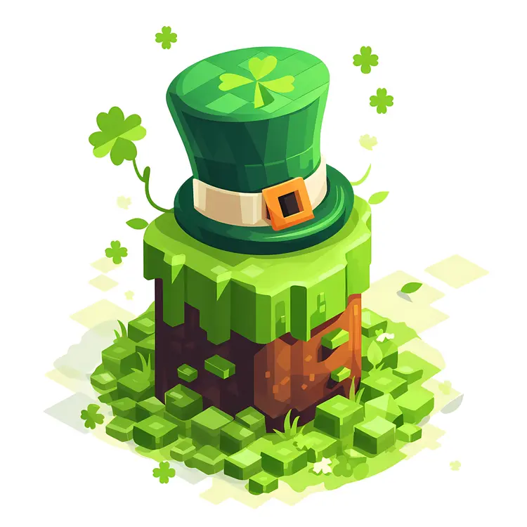 Green Hat on Stump with Clovers