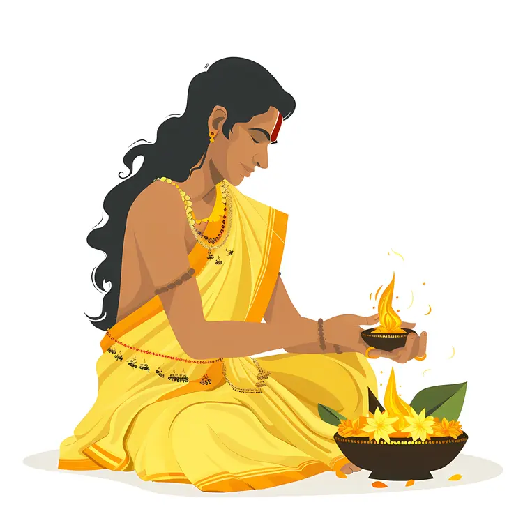 Woman in Yellow with Lamp and Flame