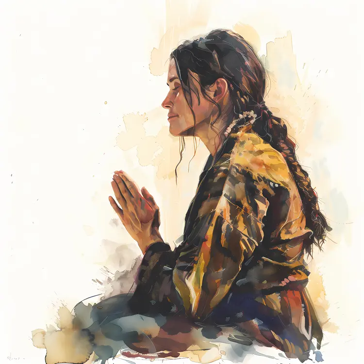 Praying Woman Watercolor Illustration