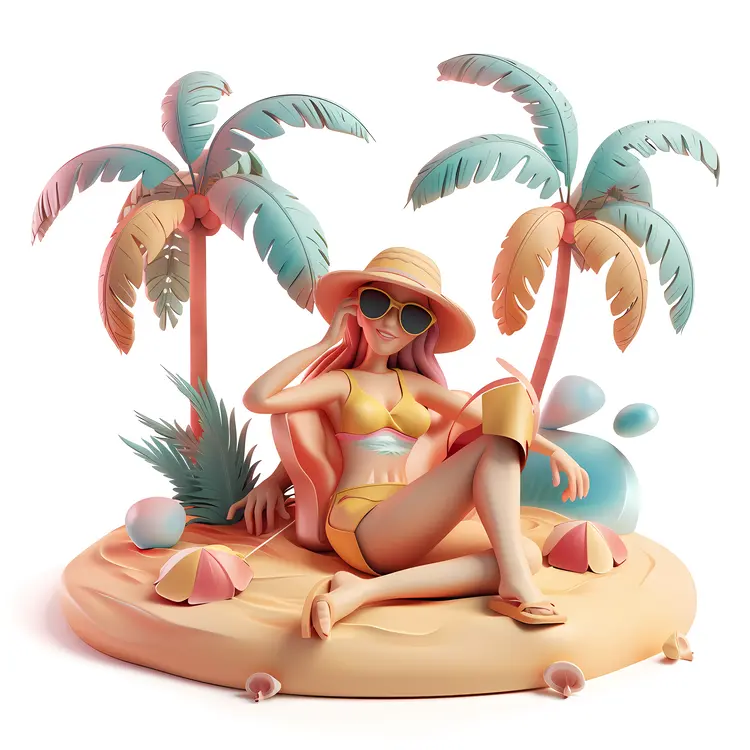Woman Relaxing on Tropical Beach