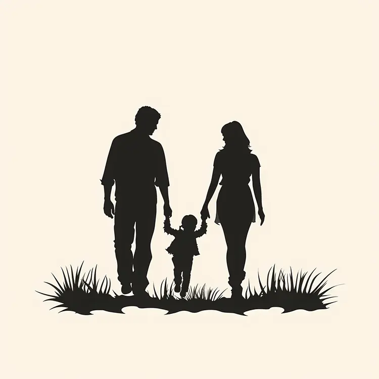 Silhouette Family Walking with Child