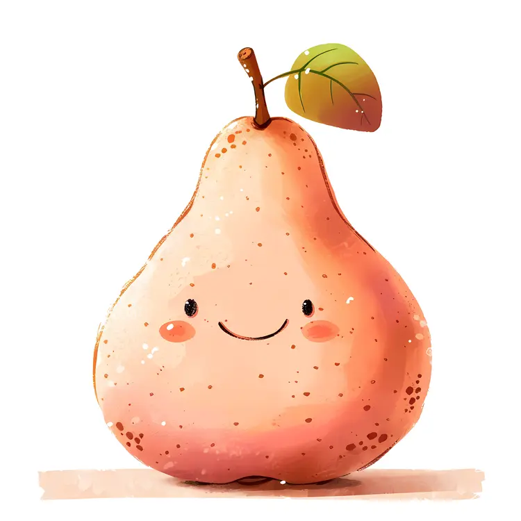 Cute Smiling Pear with Leaf