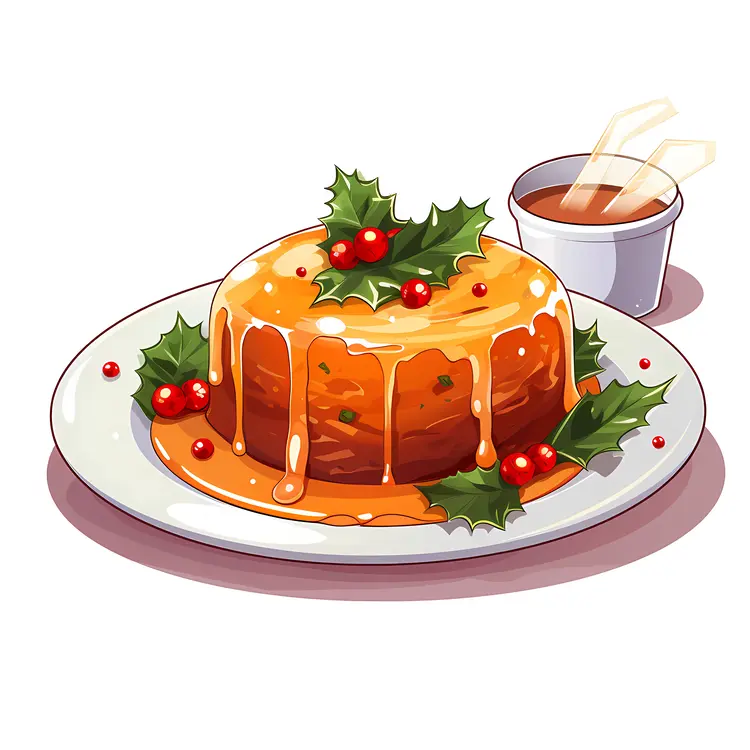 Christmas Pudding with Holly and Sauce