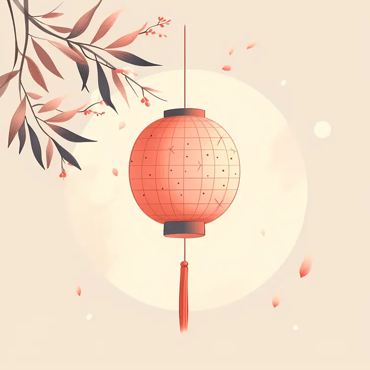 Red Hanging Lantern with Branches