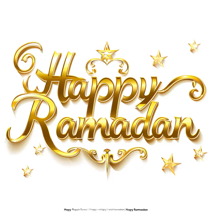 Golden Happy Ramadan Text with Stars