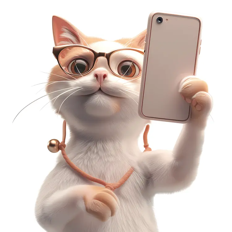Cute Cat with Glasses Taking a Selfie