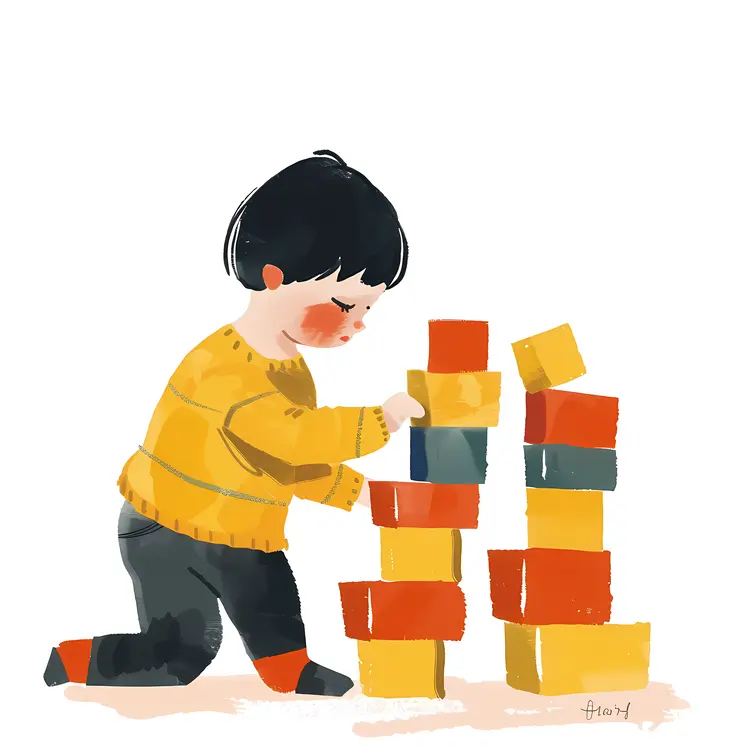 Child Playing with Building Blocks