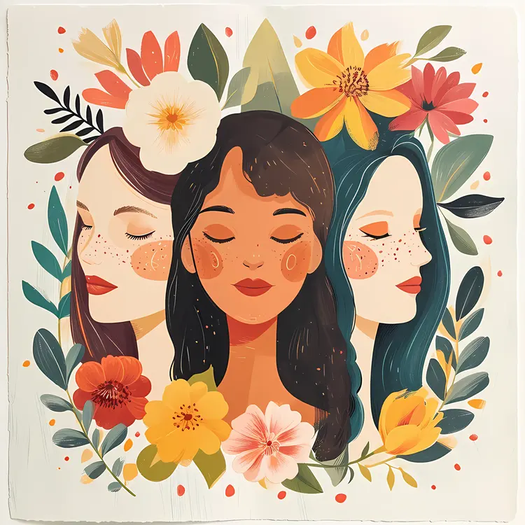 Three Women with Floral Elements