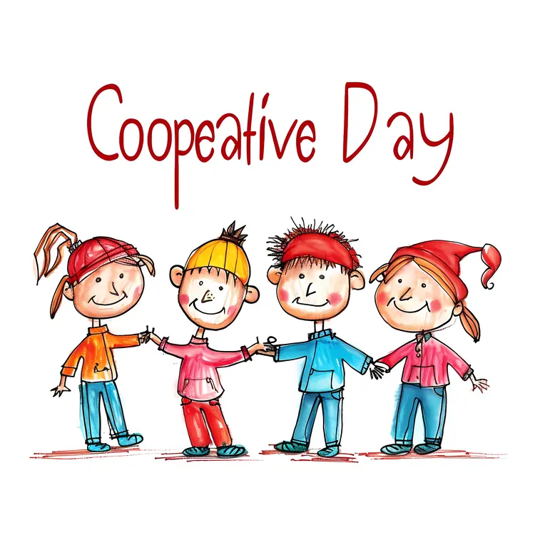 Cute Doodle Children Celebrating Cooperative Day