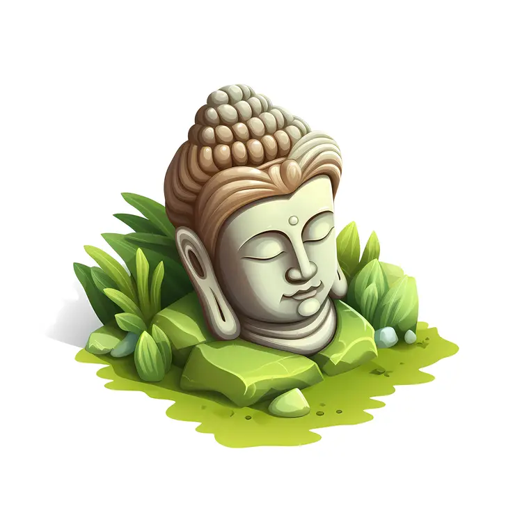 Peaceful Buddha Head Statue in Nature