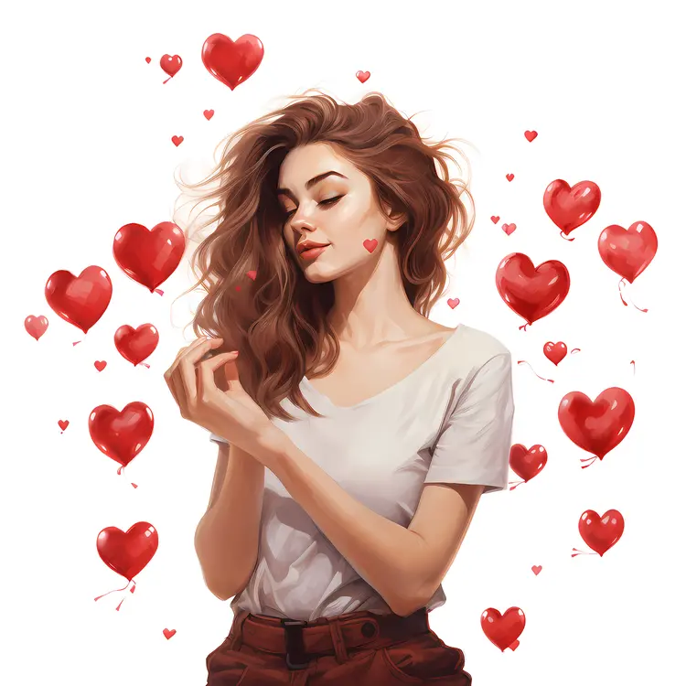 Woman with Hearts Around