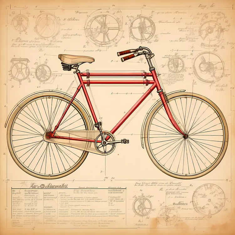 Vintage Red Bicycle Blueprint