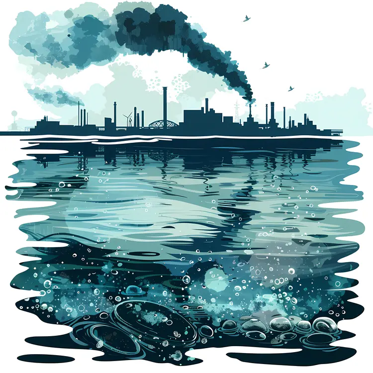 Illustration of Industrial Pollution with Water Reflection