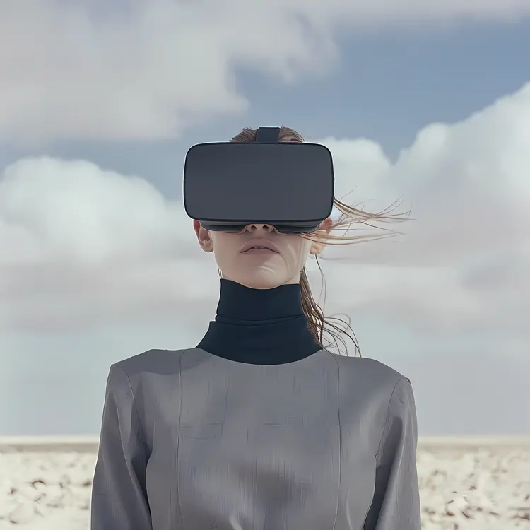 Woman in Grey with VR Headset