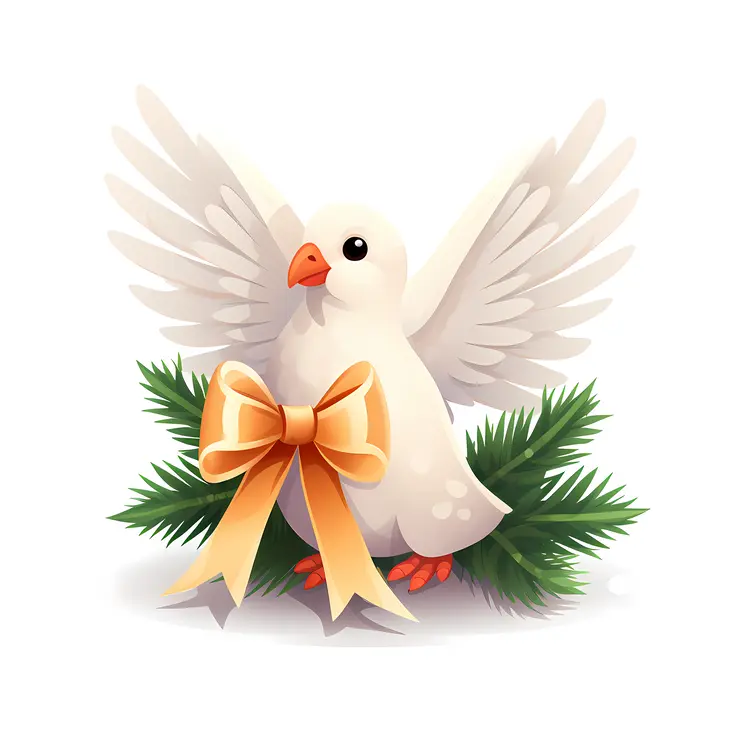 White Dove with Bow and Pine