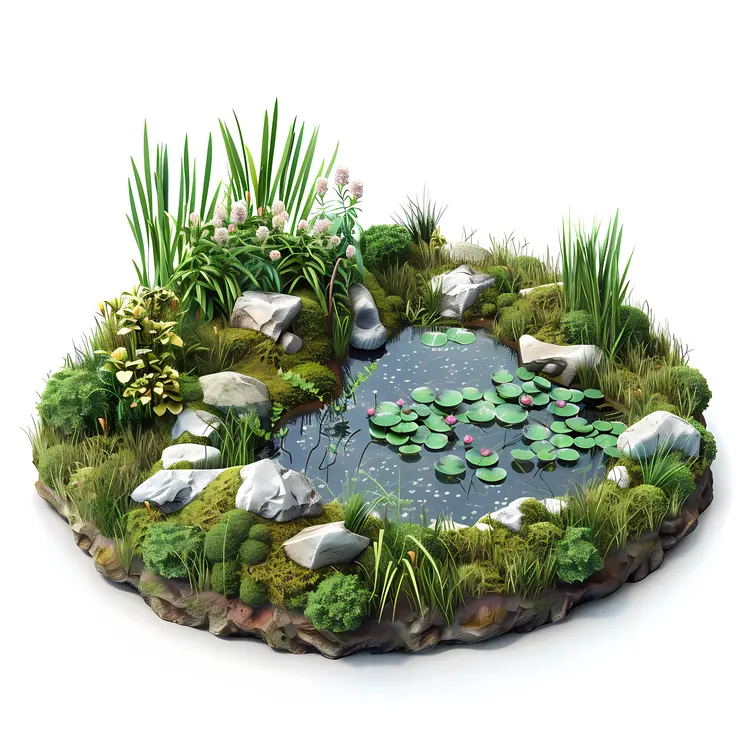 Peaceful Pond with Lily Pads and Greenery