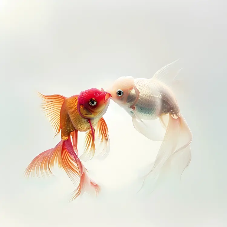 Two Goldfish Kissing in Water