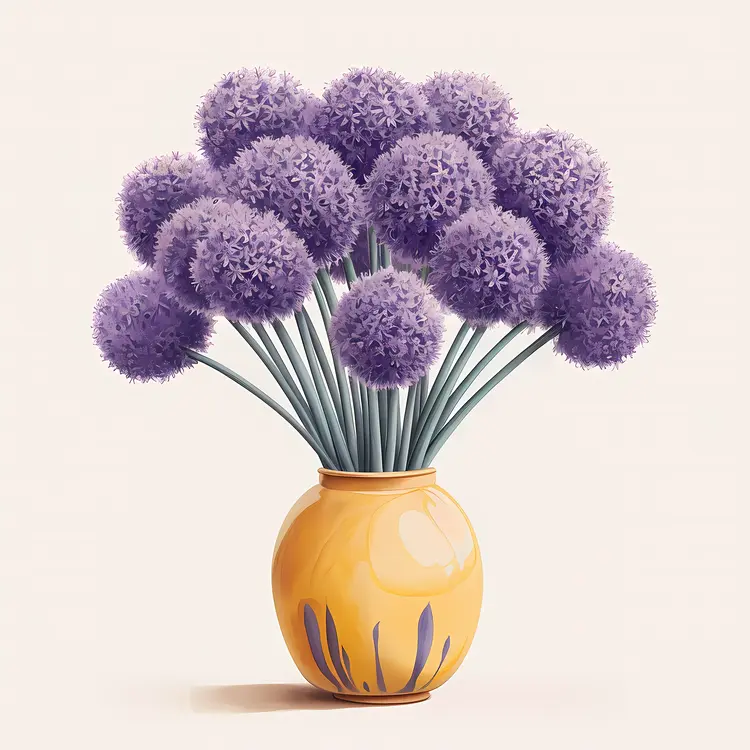 Purple Flowers in Yellow Vase for Home Decoration