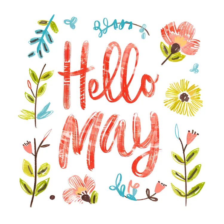 Hello May Greeting with Colorful Flowers