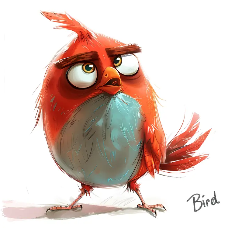 Angry Cartoon Bird with Red Feathers