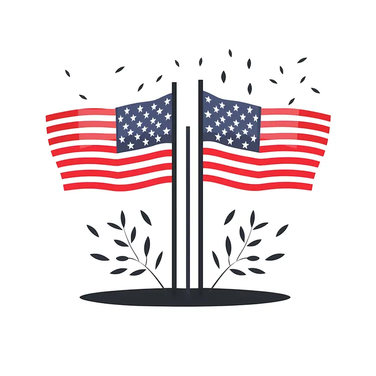 Two American Flags on Poles