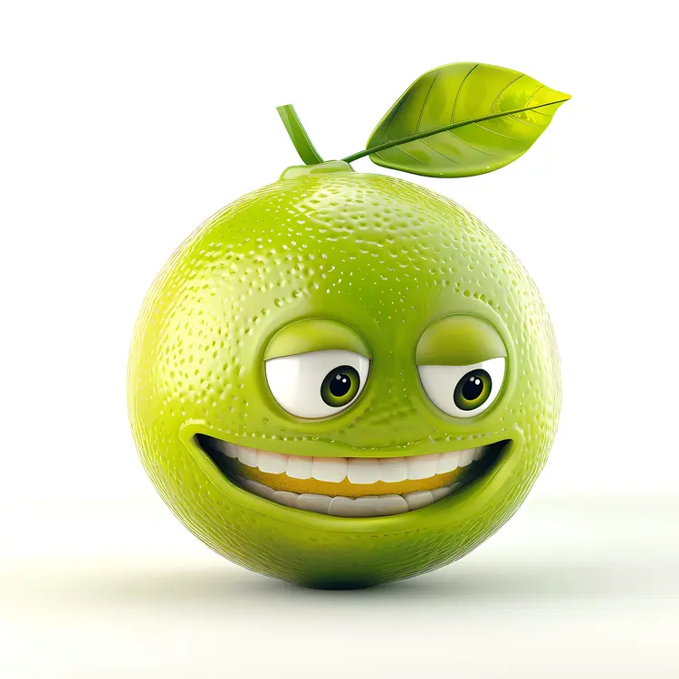 Smiling Green Fruit with Leaf