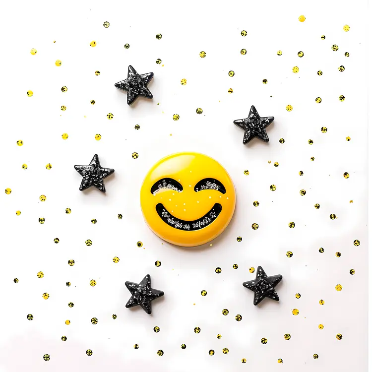Yellow Smiley Face with Glittering Stars