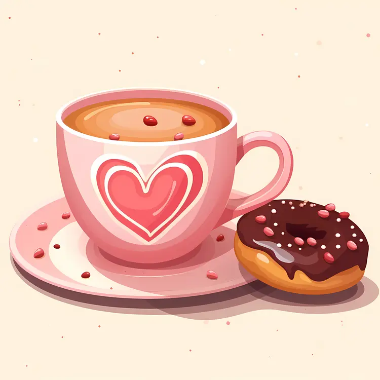Pink Cup with Heart and Donut