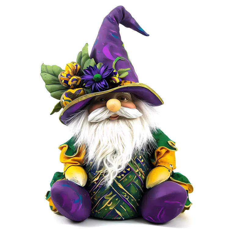 Gnome with Purple Hat and Flowers
