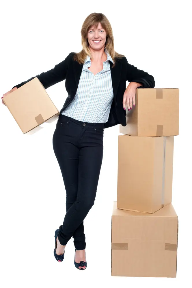 Woman Leaning on Moving Boxes