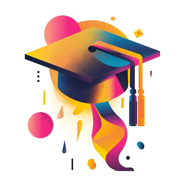 Colorful Graduation Cap with Ribbon Illustration