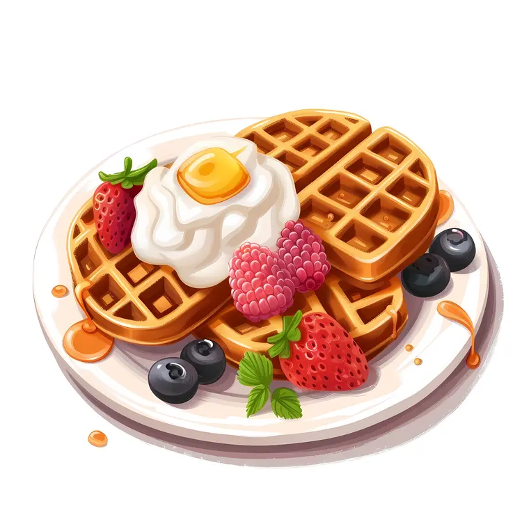Waffle with Egg and Fresh Berries