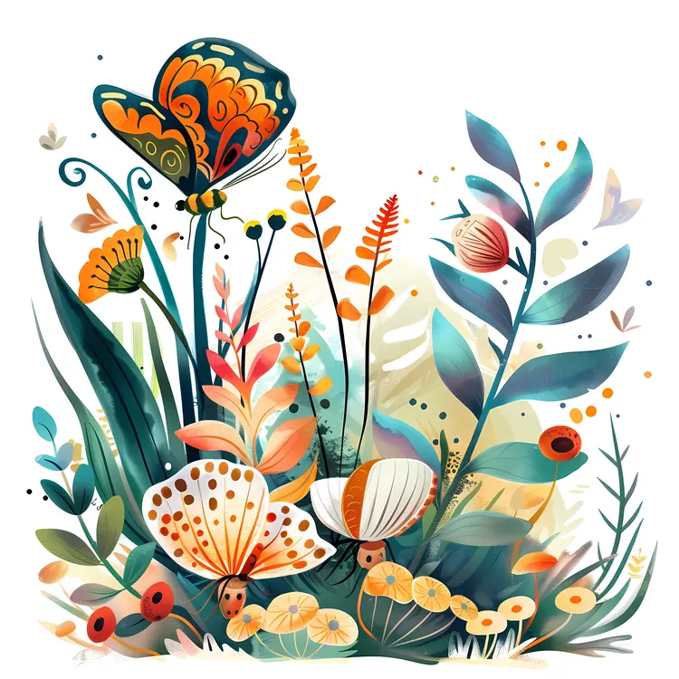 Butterfly and Plants Illustration