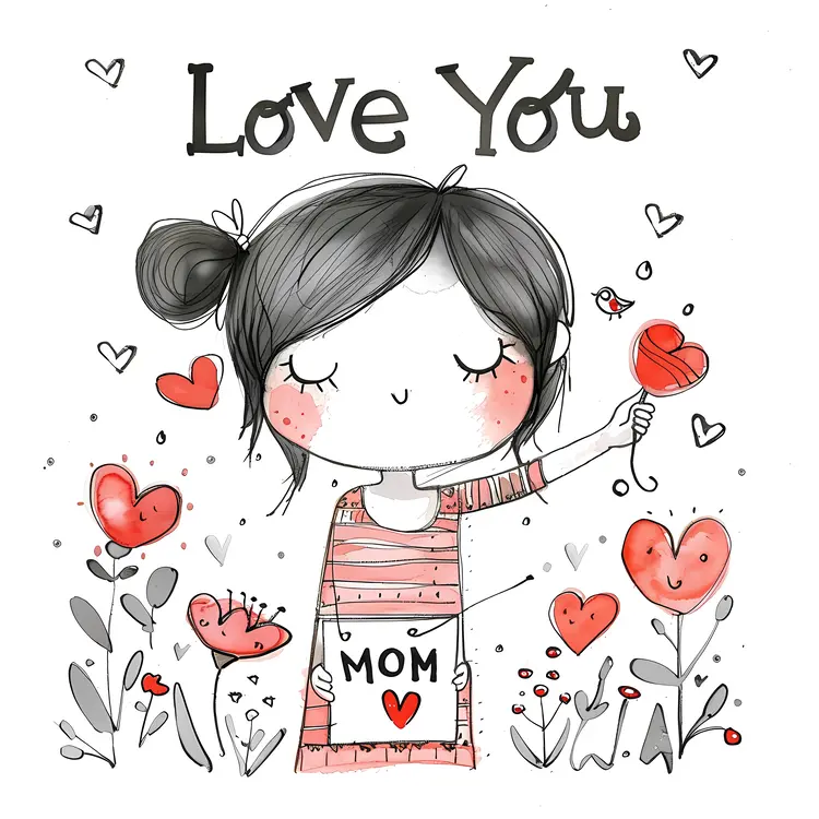 Love You Mom Cartoon Greeting Card