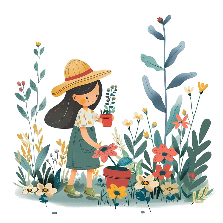 Girl Gardening with Flowers