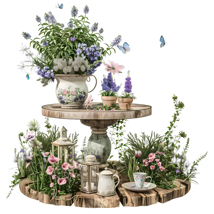 Rustic Garden Table with Flowers
