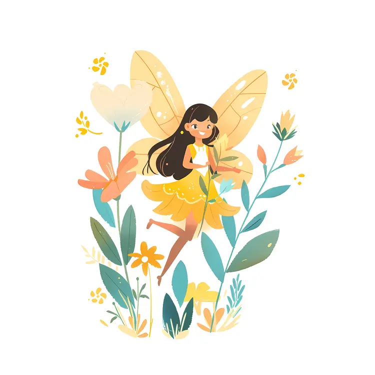 Fairy with Flowers in a Colorful Garden